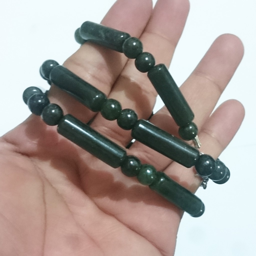 Kalung Giok Black Jade Aceh Super Terapi Model Bulat Tabung Keren