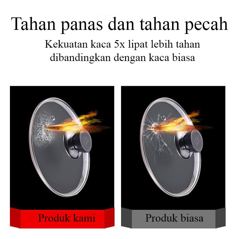 Penutup Panci Wajan Stainles Tutupan Fry Pan Lid Tutup Kaca knop Hitam