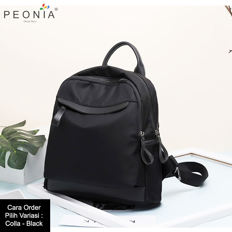 Peonia PNA COLLA Water Resistant Ransel Korea Tas Wanita Punggung Import Kantor Kerja Sekolah Kuliah Outdoor Trendy Fashion Style Travel Casual Backpack Anak Remaja Perempuan Selempang Cewek Bag-Black