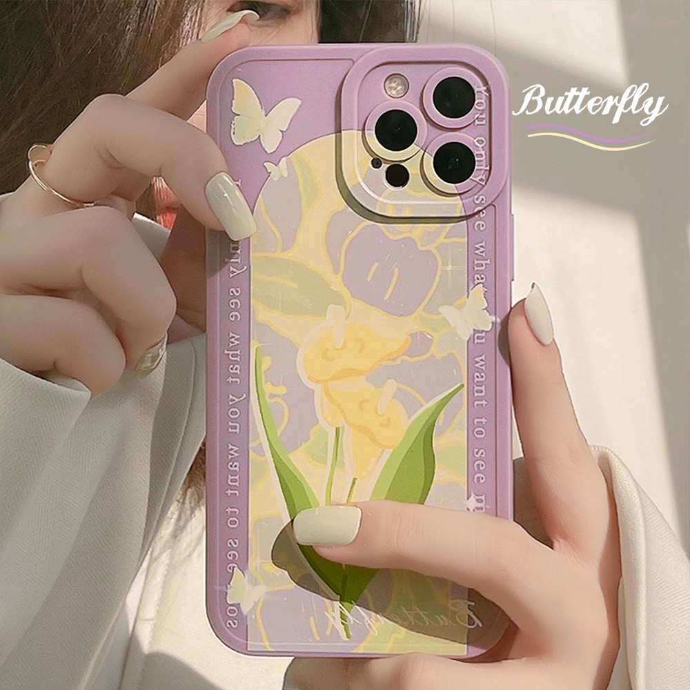 Case Pelindung Penuh Desain Lily Butterfly Warna Ungu Muda Untuk Iphone 7 8 PLUS X XR XS 11 12 13 MINI PRO MAX SE 2020