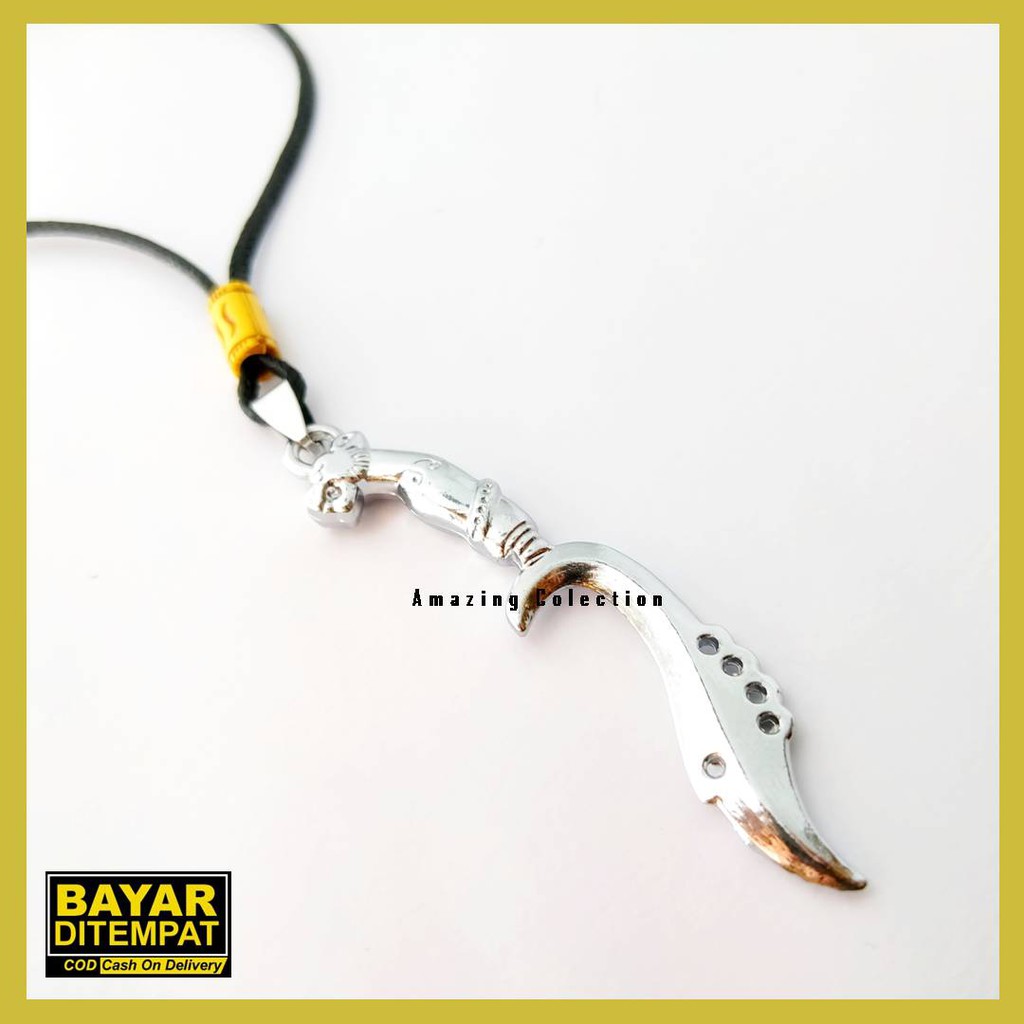 Grosir (SSC) Kalung Tali Tebal 2 mm Pria Keren Terbaru Tali Korea Hitam Bandul Kujang Stainless