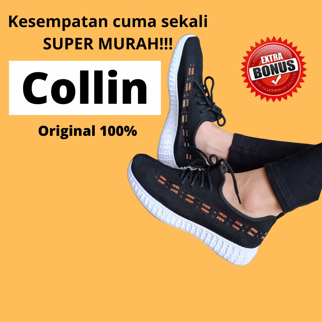 Sepatu Wanita Casual Terbaru Branded Original 100% (Merk Collin)  Sneakers Warna Hitam