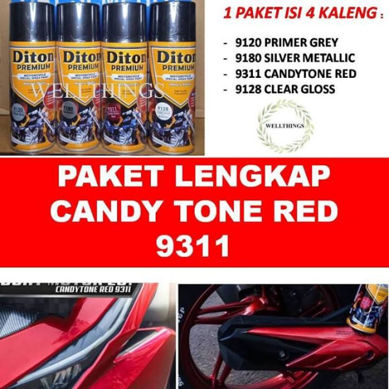 PAKET LENGKAP DITON PREMIUM 9311 CANDY TONE MERAH CAT SEMPTOR DITON 400CC