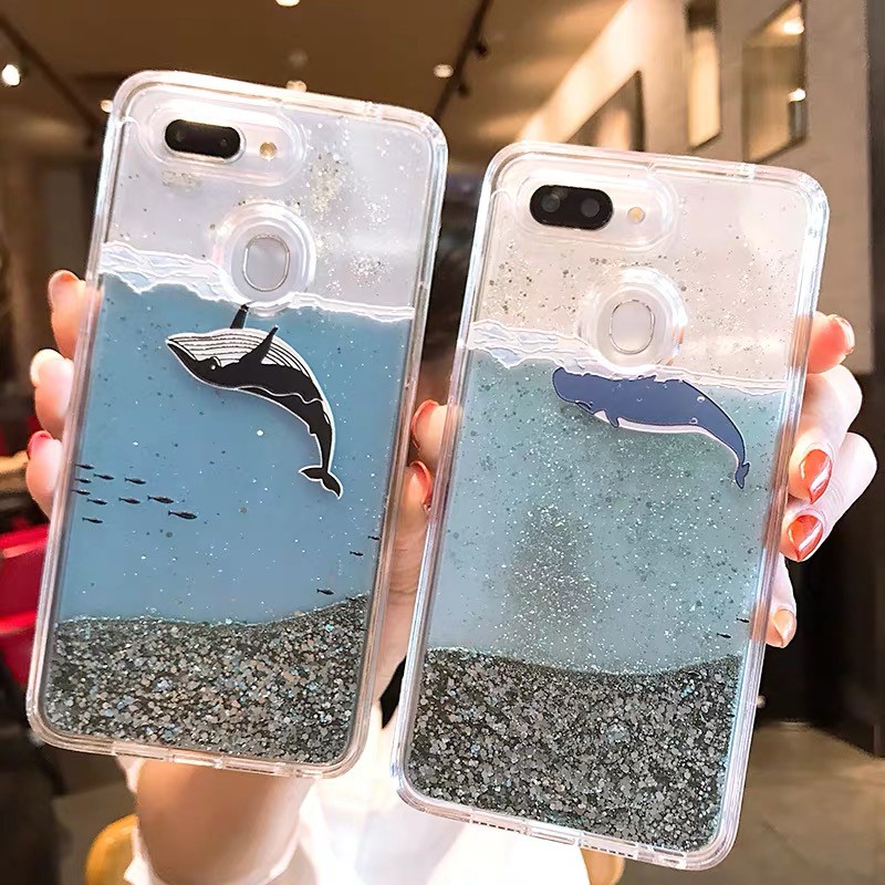 Oppo R9 R11 Plus R15 A59 A57 A83 F5 F7 A3S F9 K1 F11 Pro A12 Realme 5 C2 C3 Whale Glitter Liquid Bling Clear Soft Case-3
