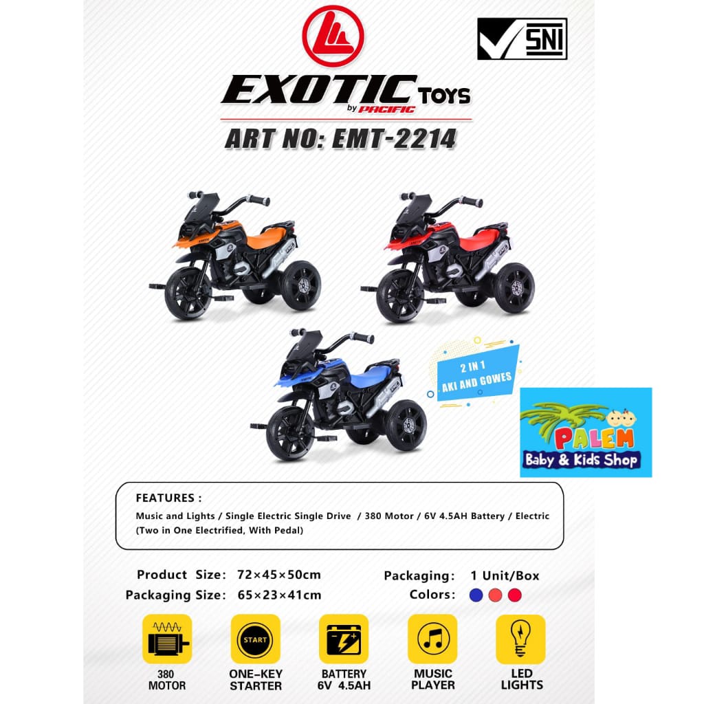 Sepeda Motor Aki dan Gowes 2IN1 (2 Fungsi) Roda 3 EMT 2214 &amp; EMT-2234