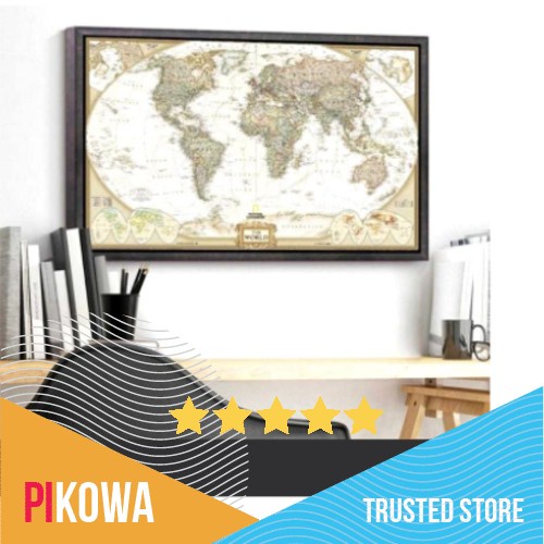 

❤BISA COD❤ Peta Dunia Detail Benua National Geo / Poster Dinding / Map World Indo - peta (kardus)