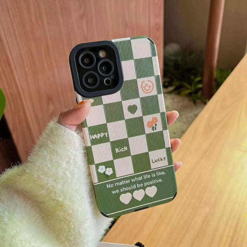 Green lattice Soft Leather Case HP OPPO A9 A53 A33 A31 2020 Reno 3 5 6 A3S Realme C1 X XT A7 A12 A11K F9 Pro F11 A52 A92 A92 A91 K5 K3 Casing Gadis Lucu VIVO V9 Y91c Y93 Y11 Y12i Y12 Y15 Y17 Y19 S1 Z1 Pro Y50 Y30 Y30i Y20 Y20S Y20A Y12S