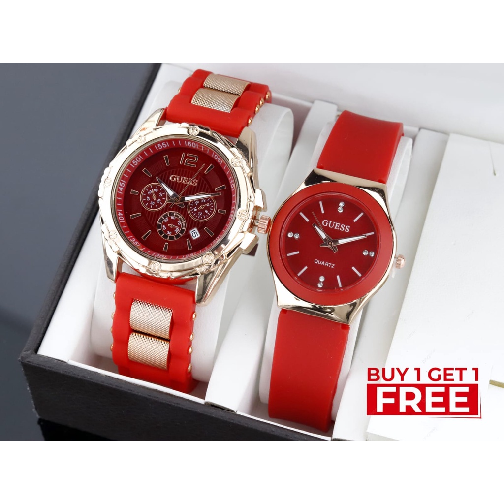 BUY 1 GET 1 FREE✅ Jam tangan wanita Guess Strap karet Free batrai