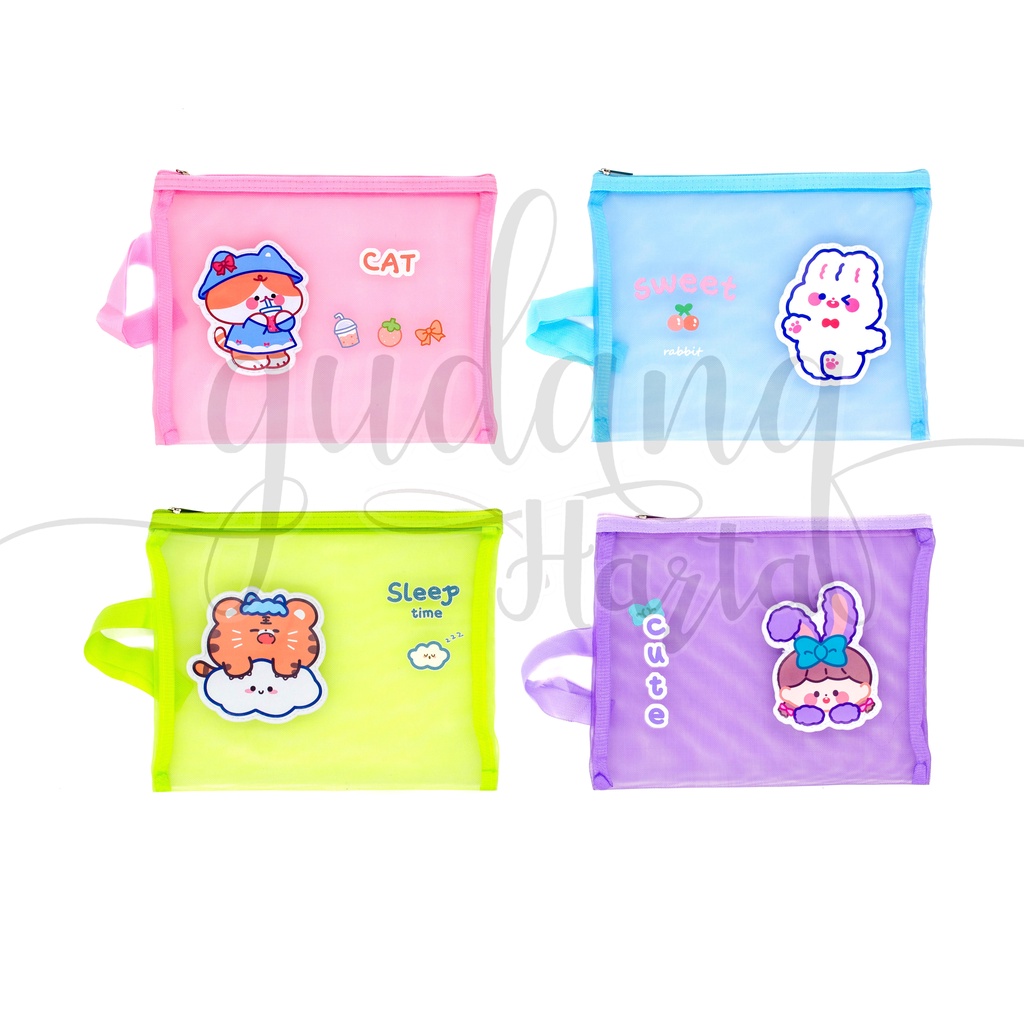 Pouch Jaring Warna Lucu Dompet Tas Terawang Polos Berwarna GH 401016