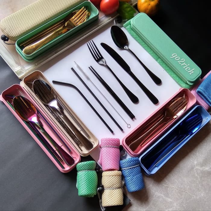 

Sedotan Stainless Paket Full Set MEWAH MURAH Food Grade + BOX+POUCH - Silver