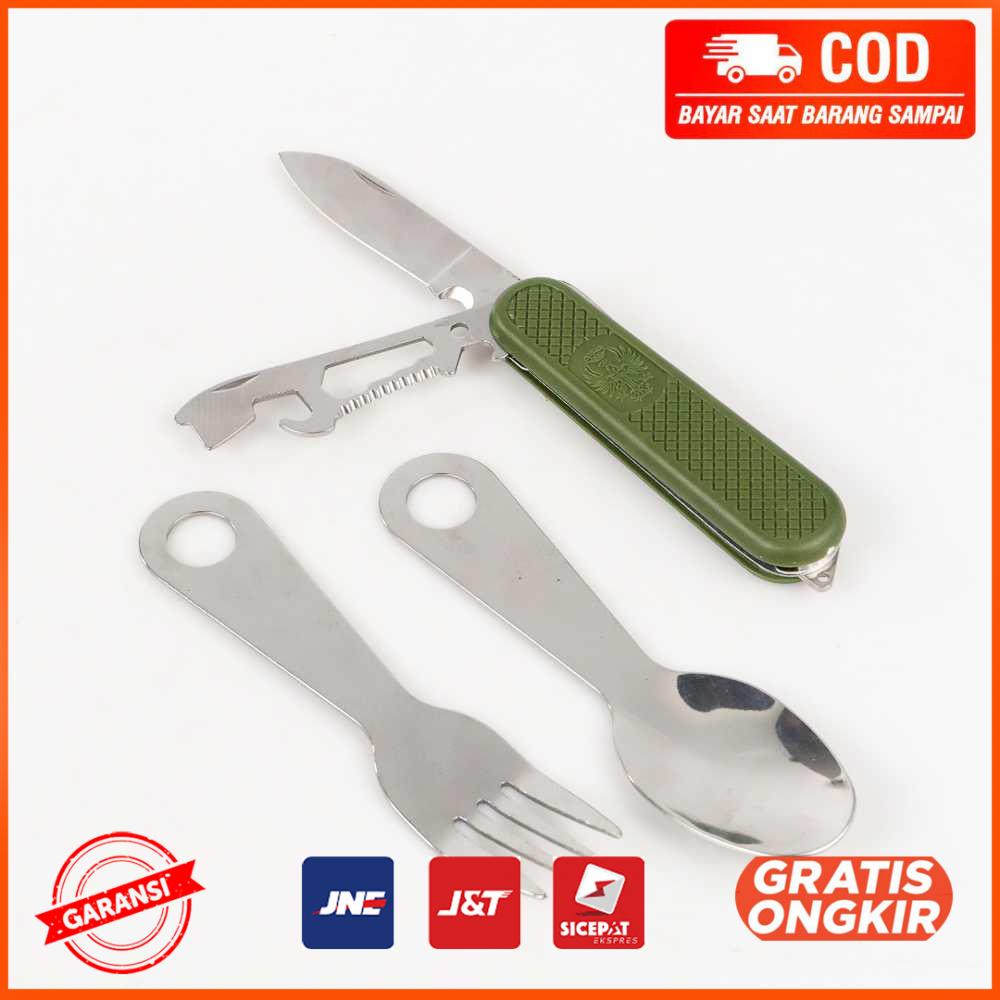 Outdoor Sendok Garpu Pisau Lipat Multitool Stainless Steel SV4