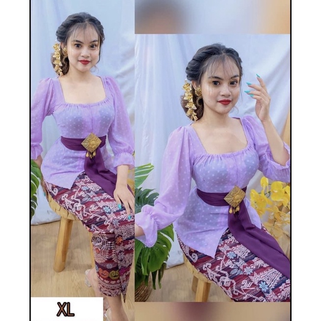 Kebaya bali sabrina krinkle sifon dot rubia lengan kerut