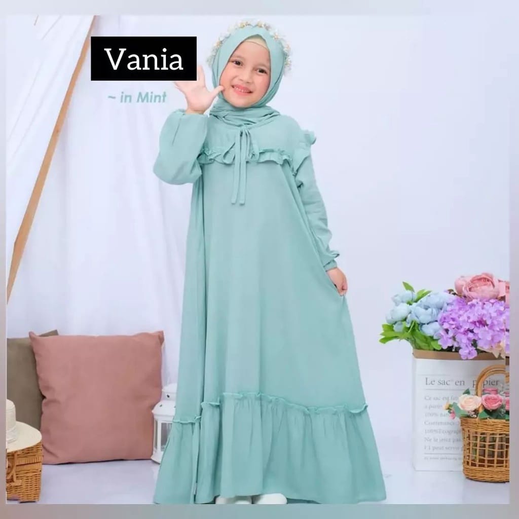 Vania Kids Pakaian Anak Perempuan 7-8 Tahun Baju Muslim Anak Perempuan Gamis Ceruty Babydoll Setelan Anak Perempuan