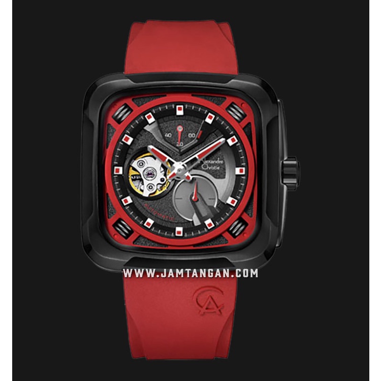 Alexandre Christie AC 6577 MA RIPBARE Automatic Open Heart Dial Red Rubber Strap