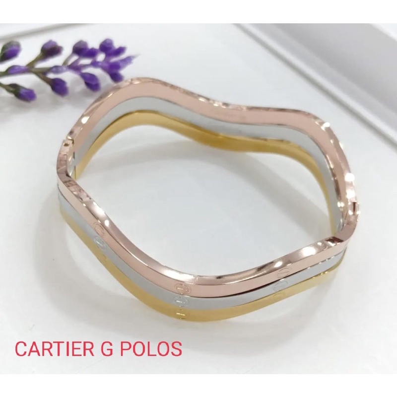 GELANG CARTIER GELOMBANG POLOS TITANIUM ANTI KARAT SATUAN