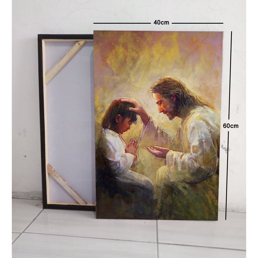 lukisan printing yesus memberkati anak hiasan dinding rangka spanram