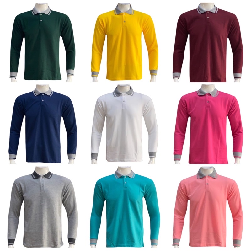 kaos polo shirt panjang unisex Kerah Abu/kaus kerah/polo shirt Lengan Panjang M,L,XL,XXL,XXXL
