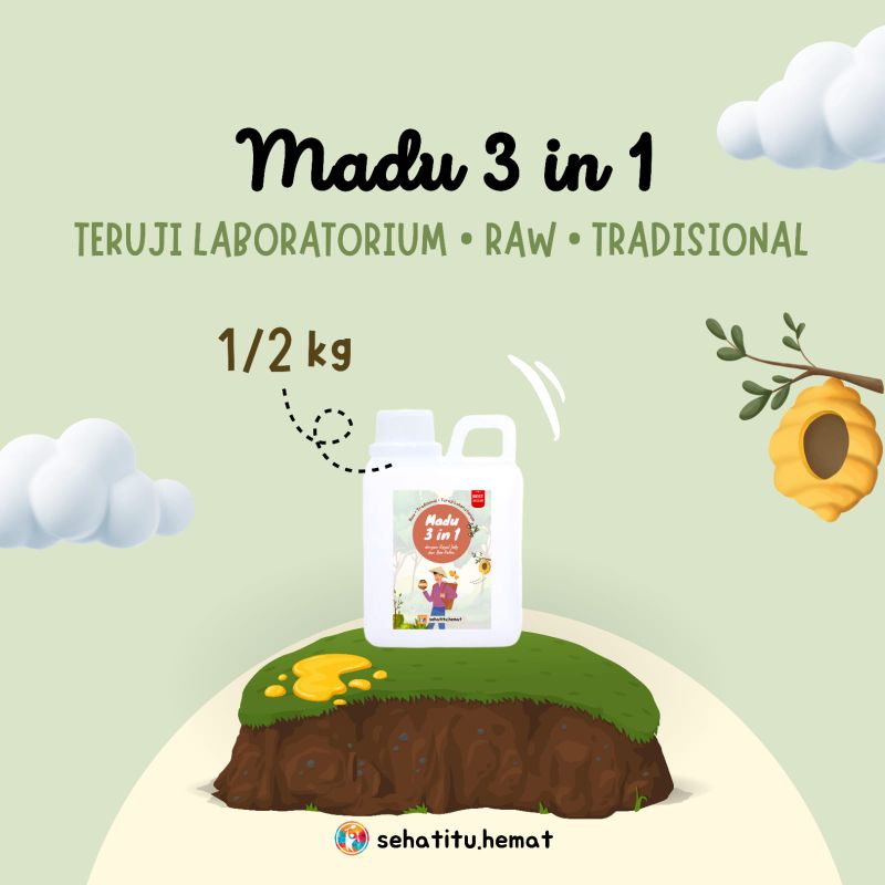 

1/2 KG MADU PETANI 3 IN 1 Teruji Labolatorium (diperkaya bee pollen dan royal jelly)