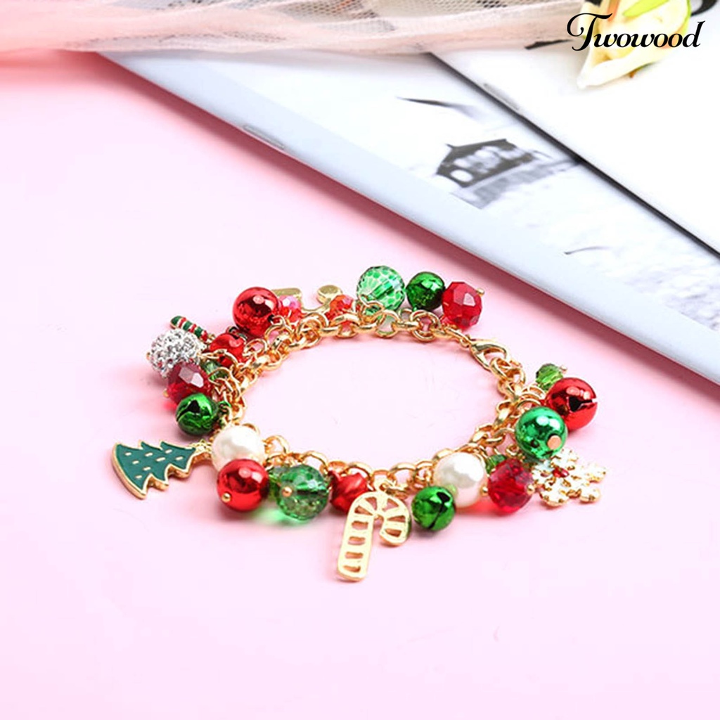 Twowood Alloy Christmas Bracelet Bell Faux Crystal Snowflake Christmas Tree Bracelet for Party