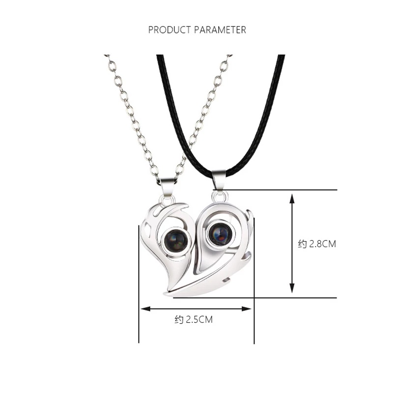 2pcs / Set Kalung Rantai Liontin Hati 100 Bahasa I Love You Dengan Magnet Untuk Pasangan