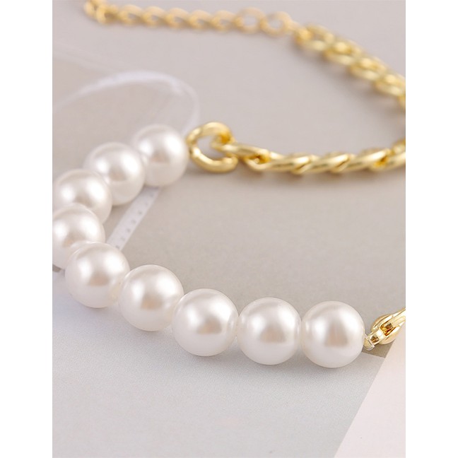 LRC Kalung - Gelang Fashion Golden Chain Pearl Bracelet