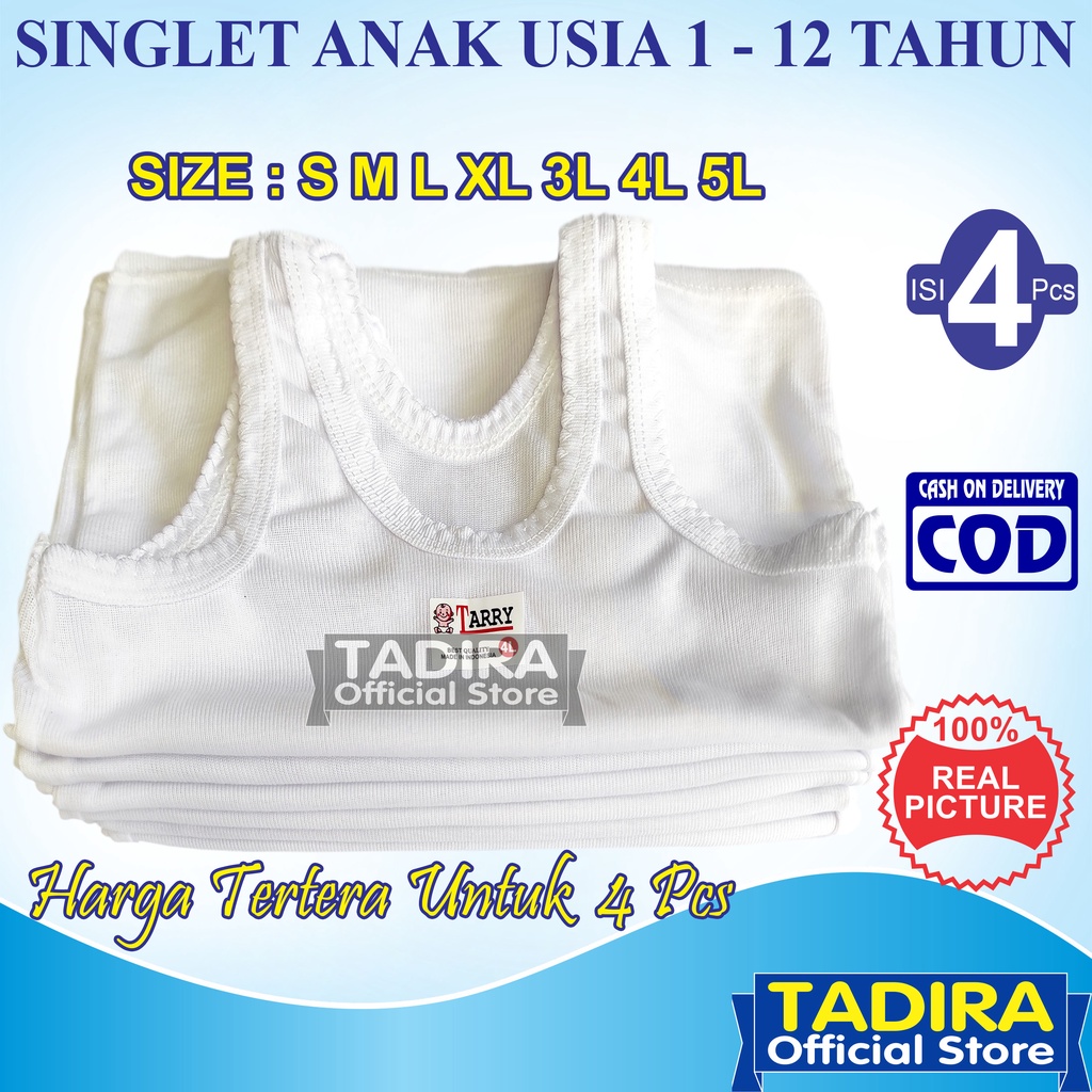 4 Pcs Singlet Anak Laki-Laki dan Perempuan Usia 0 Sampai 12 Tahun Warna Putih TADIRA Store