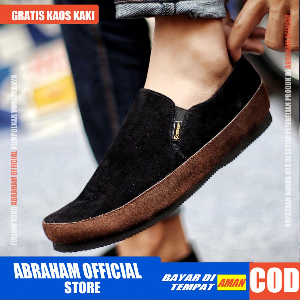 ABRAHAM Sepatu Casual Slip On Pria Kulit Asli Suede