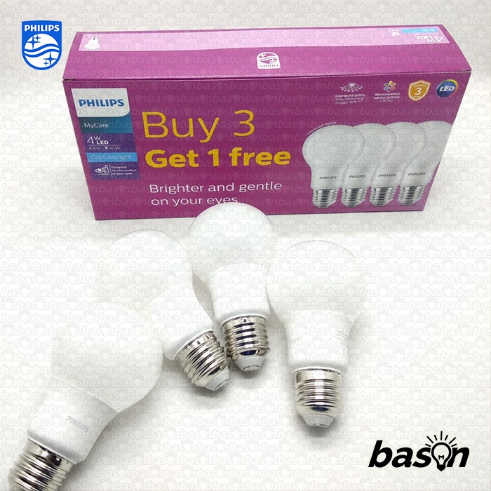 PHILIPS MyCare LED Bulb Paket Multipack 4W Putih - isi 4bh