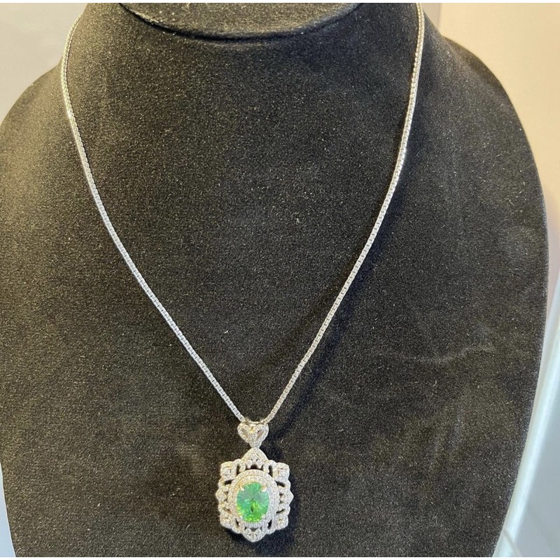 Kalung Perak Kekinian 925 Asli Liontin Berlian Hijau