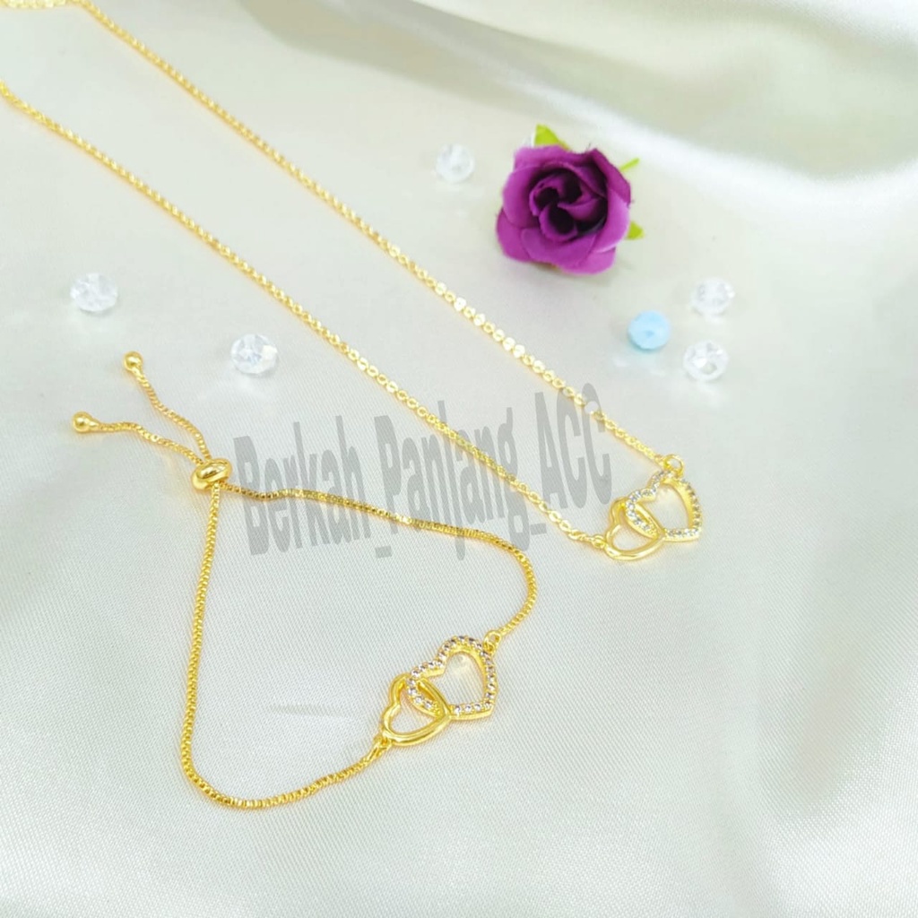 Kalung+Gelang Serut Love Dua Bergandengan Perhiasan super berkelas fashion korea anti karat dan anti luntur