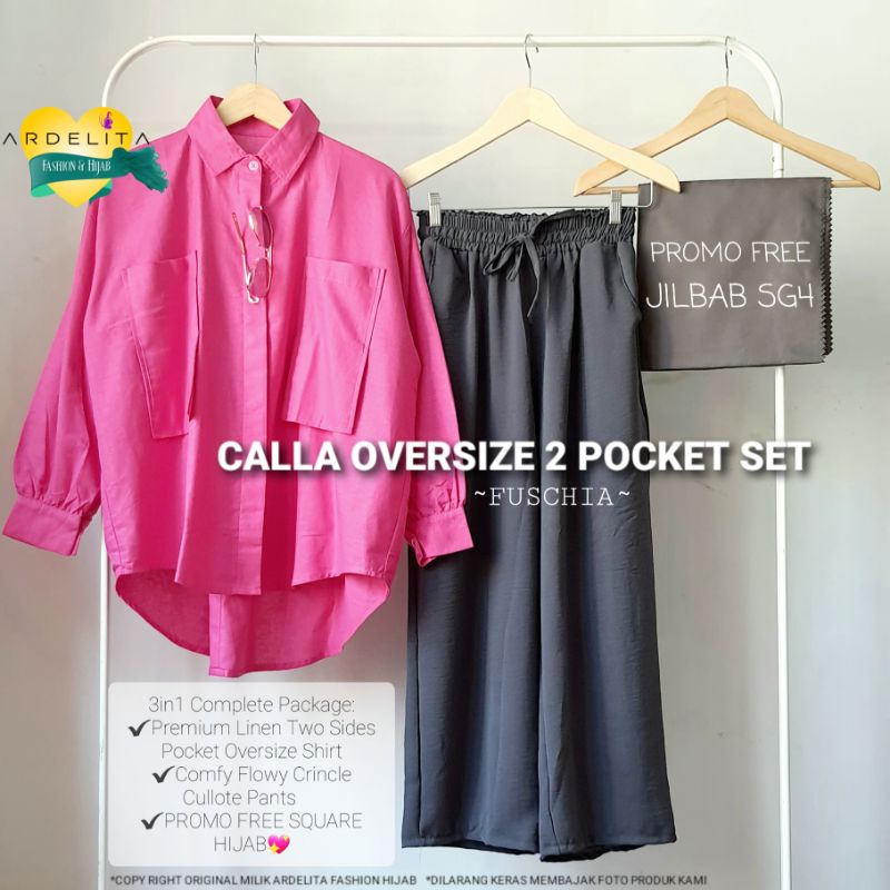 CALLA OVERSIZE POCKET SET SAGE / BAJU SETELAN WANITA KEKINIAN VIRAL / SETCEL / SET OOTD HIJAB KEREN TRENDY / SELEGRAM OUTFIT / BAJU LEBARAN 2022 / BAJU SETELAN WANITA MODEL TERBARU