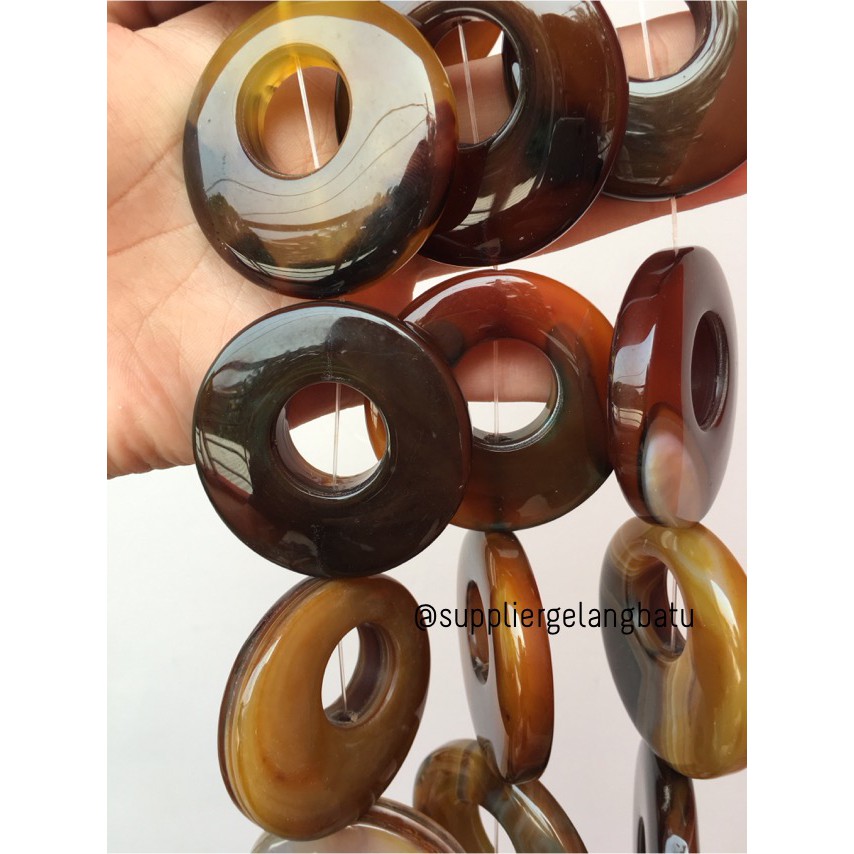 Batu alam cincin donat CARNELIAN COKLAT 6 x 6cm kalung liontin bandul bahan gelang grosir supplier