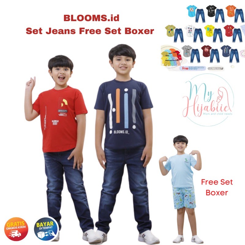 Blooms id Setelan Jeans Anak Laki Laki  Free Set Boxer - Set Baju Celana Kaos Laki laki