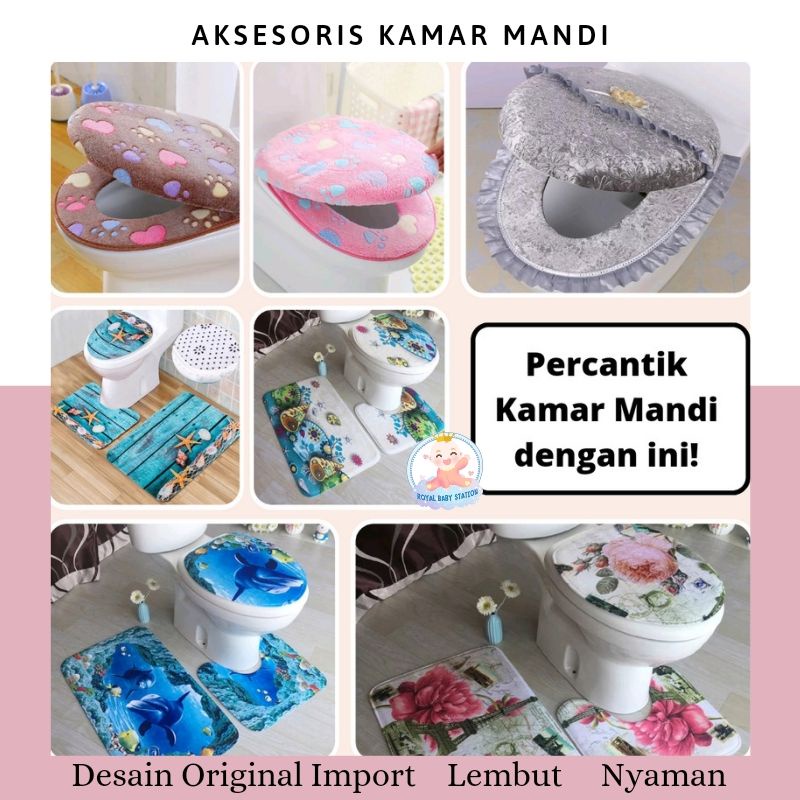 New! Set Cover Sarung Penutup Alas Dudukan Closet Toilet Keset Kamar Mandi Lembut Original Mewah