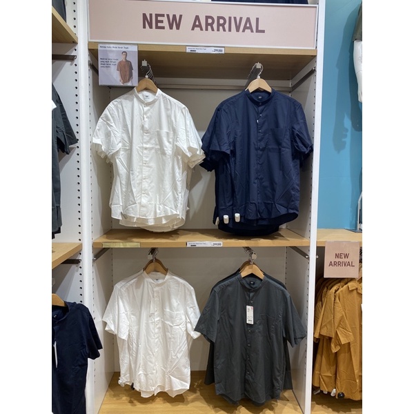 Man Uniqlo Kemeja Katun Modal Kerah Tegak