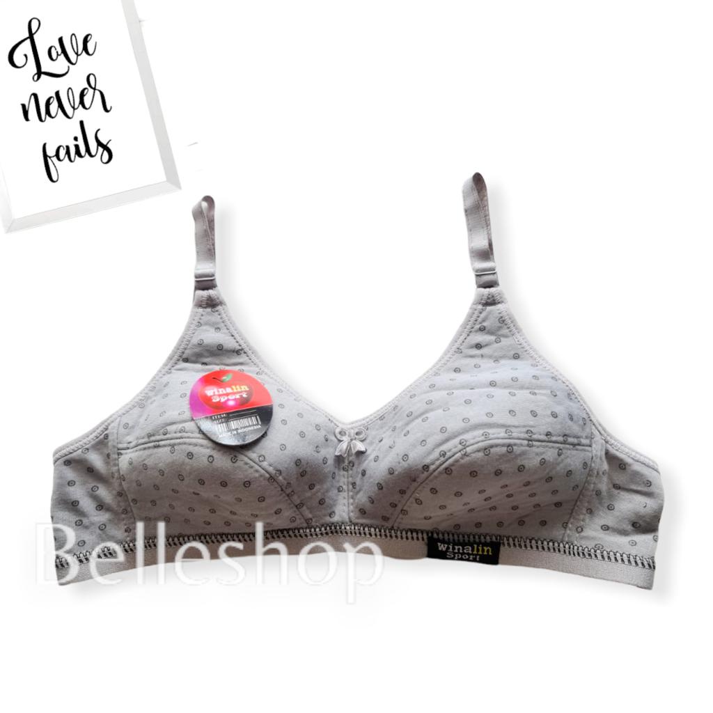 BH Bra Sport WN Non Kawat Sablon Bintik Lembut Sz 36 38