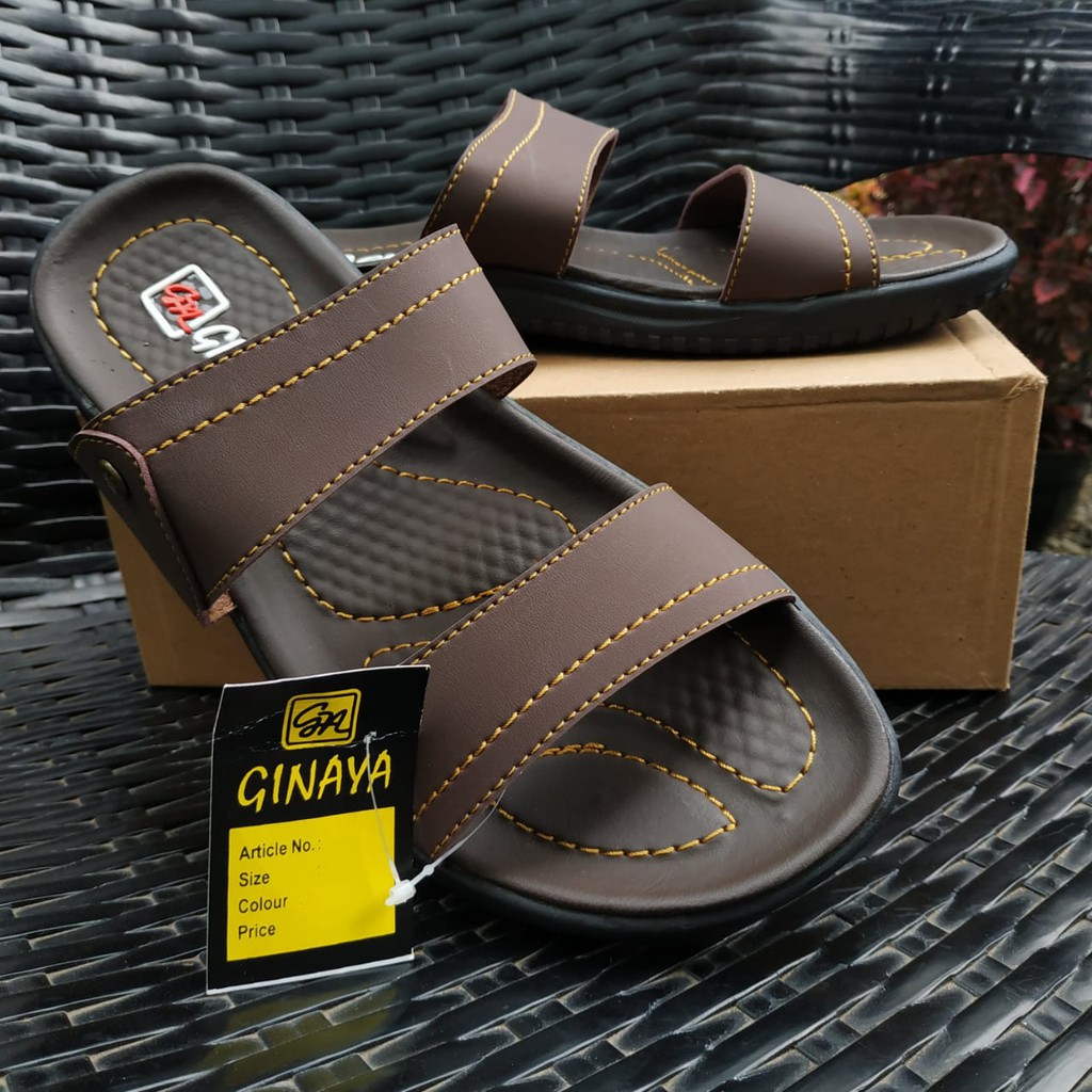 SANDAL PRIA KULIT GINAYA MURAH BERKUALITAS / SENDAL SELOP WARNA COKLAT HITAM