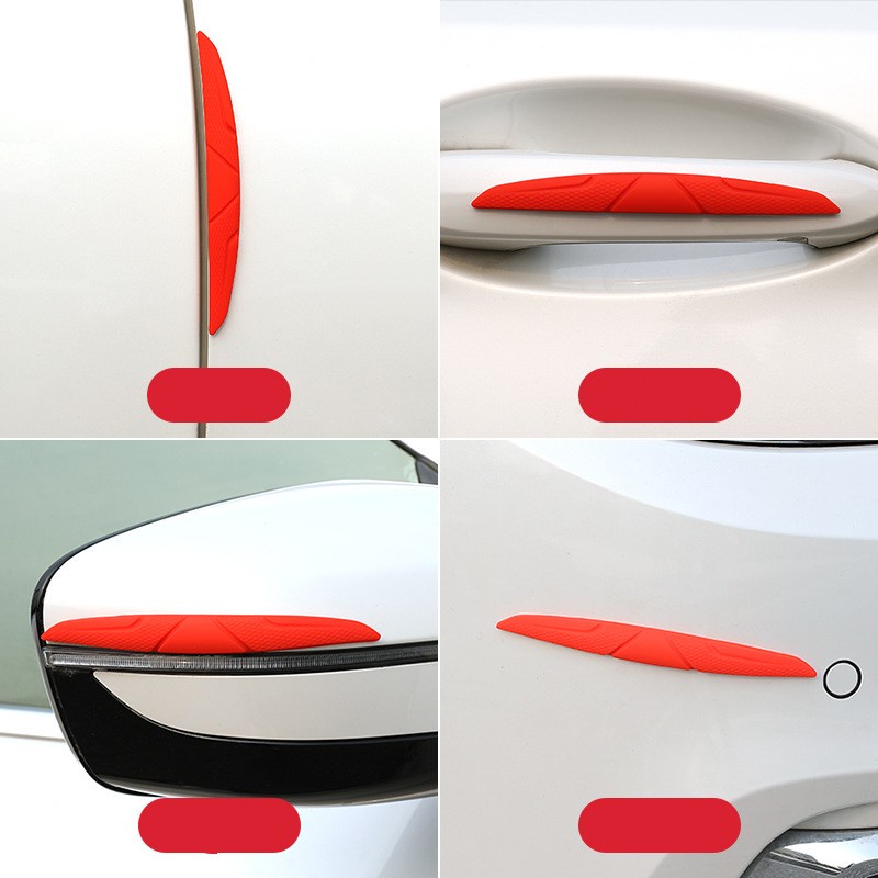 4pcs / Set Stiker Pelindung Pinggiran Pintu / Kaca Spion Mobil Bahan Silikon Anti Tabrakan