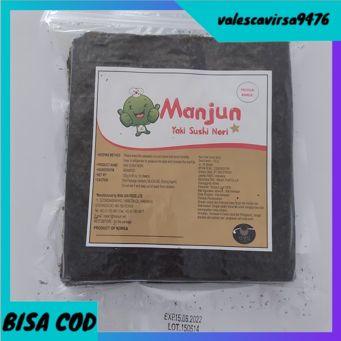 

⭐BISA COD⭐ Manjun Sushi Nori - Grade B 125 Gr