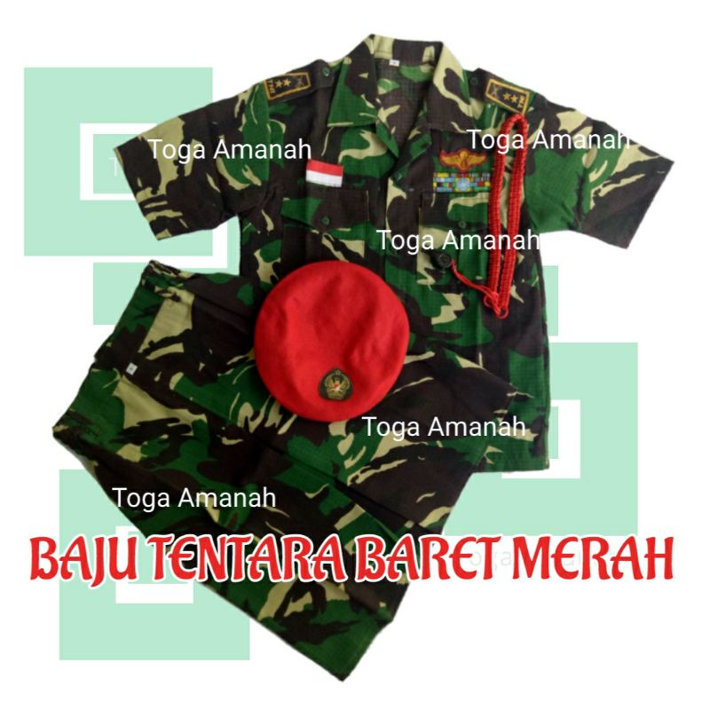 Baju Tentara putri TNI-AD anak(Baret merah)