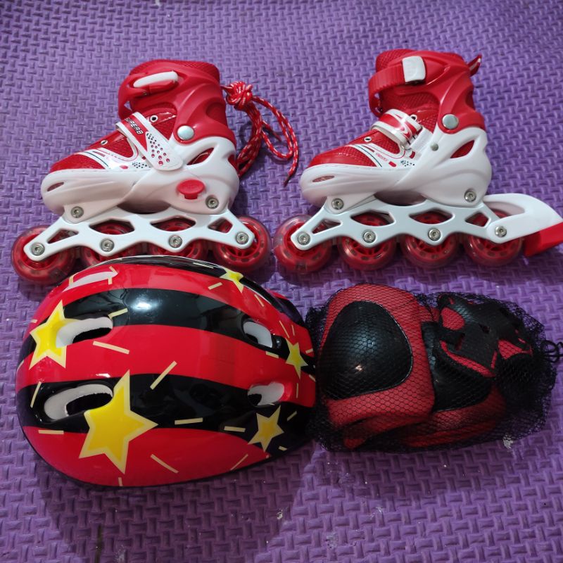 Sekombinasi putih / Pink kombinasi hitam. Terimapatu Roda Fullset Lengkap Dekker+Helm / Inline Skate Bisa Model BAJAJ