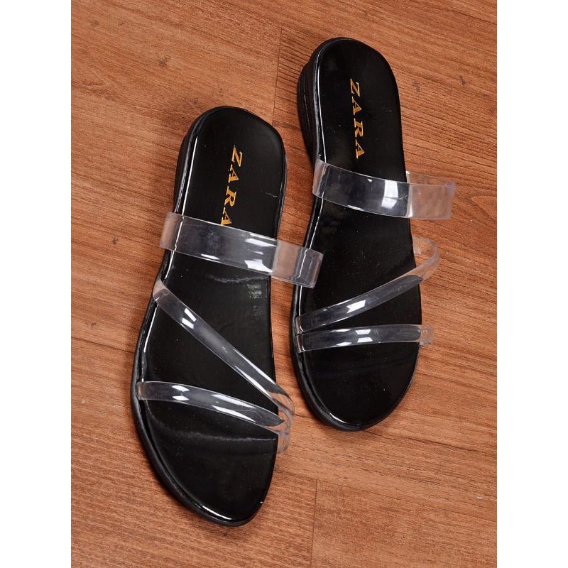PROMO 6.6 SALE !! Sandal kaca/sandal teplek/sandal wanita-Hitam