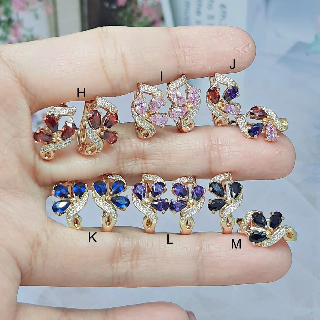 Anting Xuping Premium Rhodium Asli Cantik Batu Permata Warna Ungu Biru Pesta - BE314