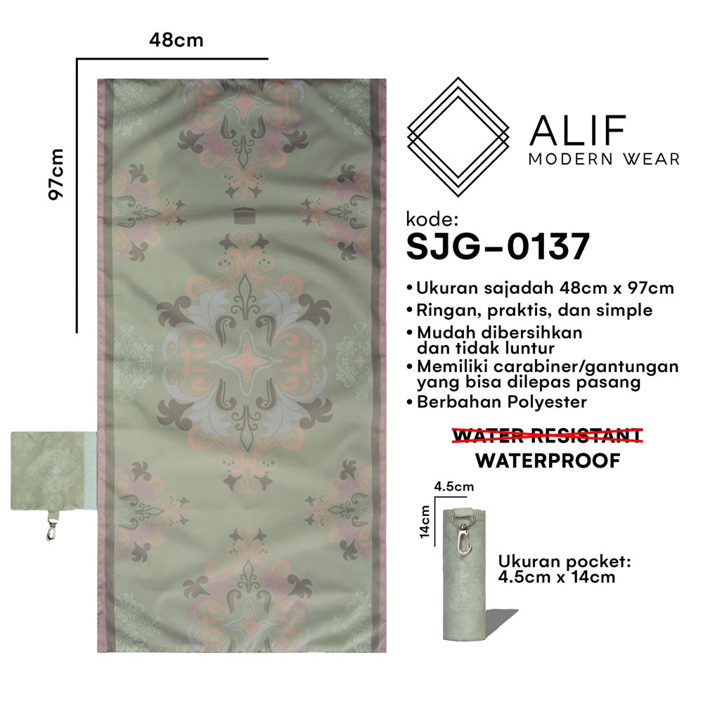 ALIF SAJADAH GENGGAM TRAVEL / SAKU / PORTABLE / WATERPROOF ( ALIF MODERN WEAR SJG-0137 )
