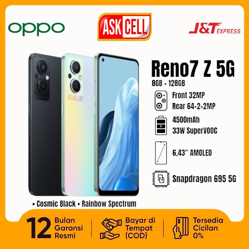 HP OPPO Reno7 Z 5G 8GB RAM With 5GB Expandable 128GB ROM Snapdragon 695 6.4" AMOLED FHD+