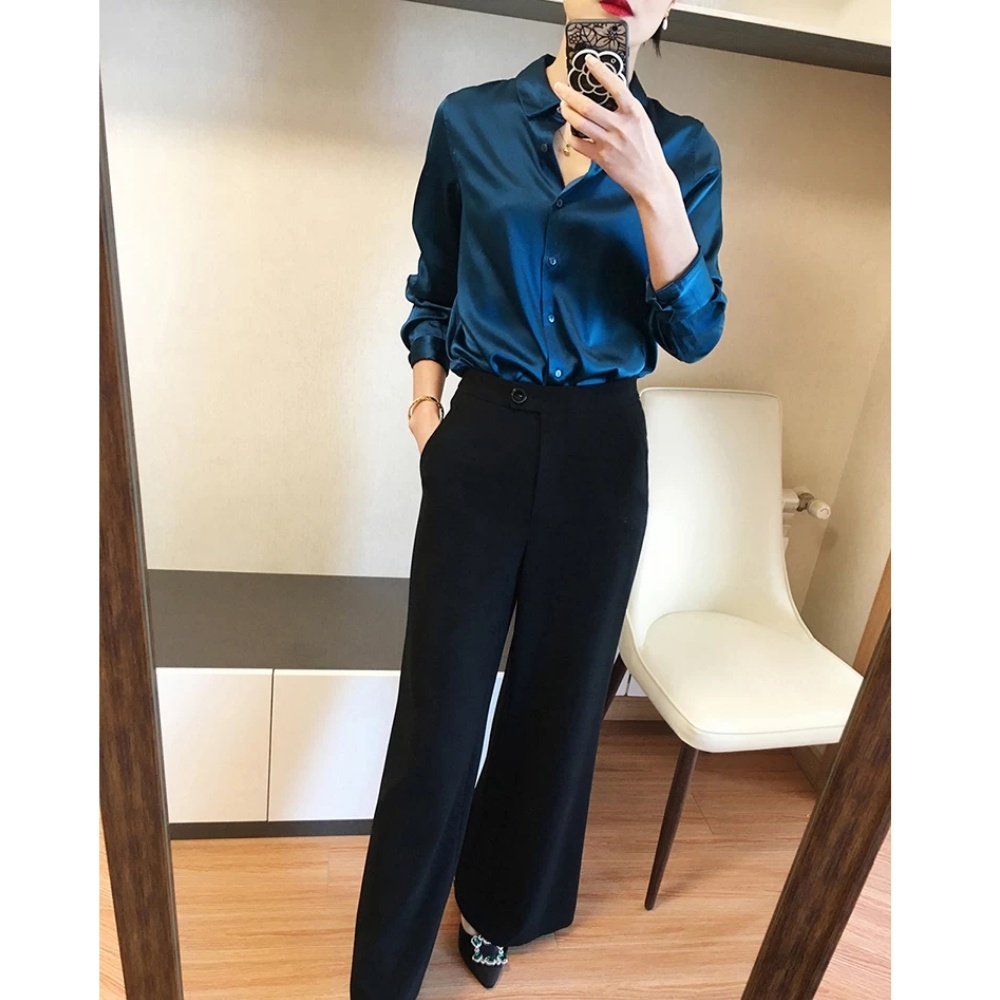 KEMEJA ADELLA SILK SATIN PLAIN SHIRT 2520 3M THREE M IMPORT KOREA FASHION KOREAN STYLE