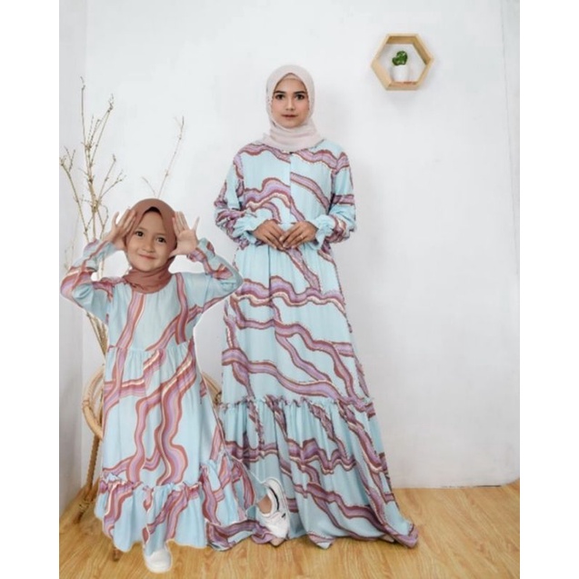 gamis set couple ibu dan anak perempuan gamis couple katun adem long dress pasangan ibu anak