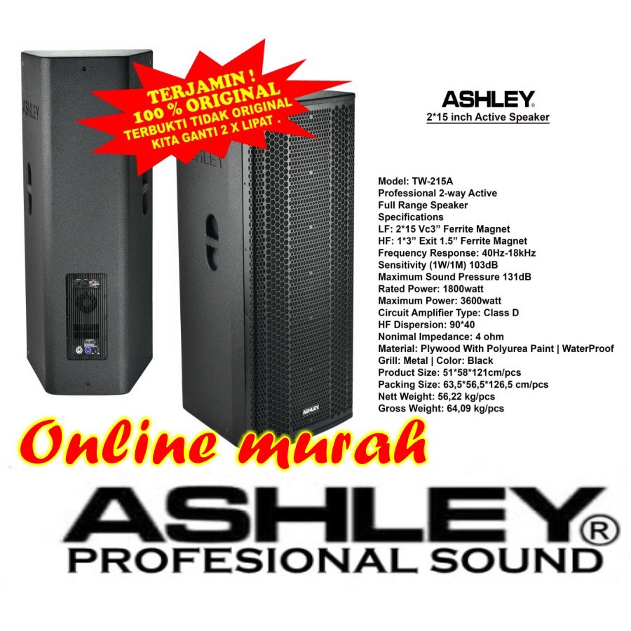 speaker aktif ashley tw 215a tw215a 15 inch 1 psc garansi resmi