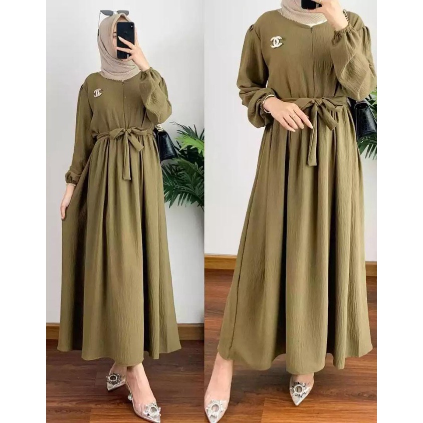 Liana Midi Dress Bahan Crinkle Airflow / Gamis Muslimah Terbaru / Pakaian Wanita Terbaru