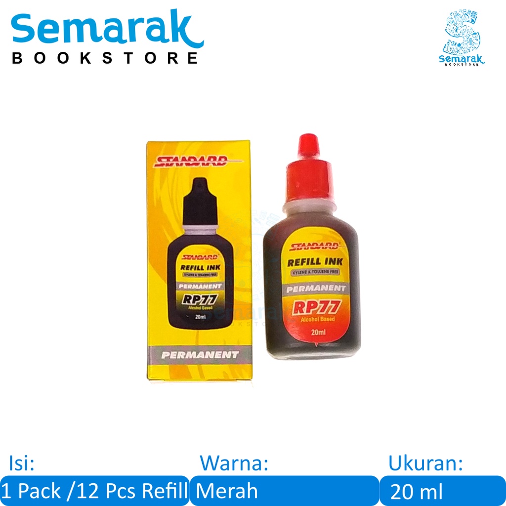 

Standard RP77 Refill Permanent Isi Spidol P77 20 ml - Merah [1 Pack / 12 Pcs]
